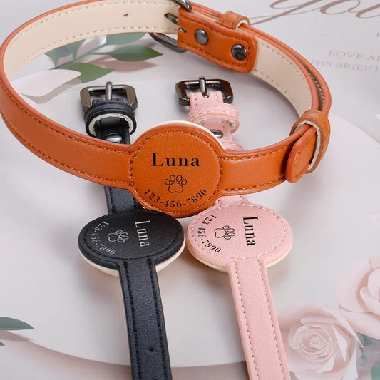 Personalized Pet Collar Leather Anti-lost Collar For Airtag Location Tracker Protective Case For AirTag Adjustable Design MonAmiFidèle