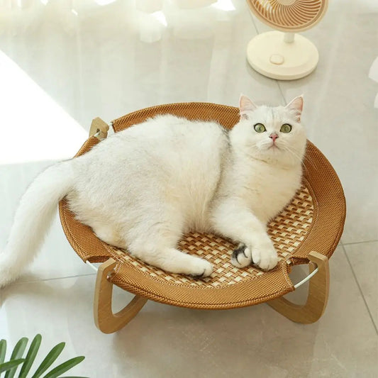 Breathable Wood Cat Bed Round Sturdy Pet Camp Bed Mat Durable Comfortable Dog Hammock with Support Small Animal MonAmiFidèle