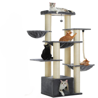Tall Cat Tree with Condo Hammock Bed Large Cat Sisal Scratching Post for Indoor Multi-Level Cat Tower with Plush Perch Play Ball MonAmiFidèle