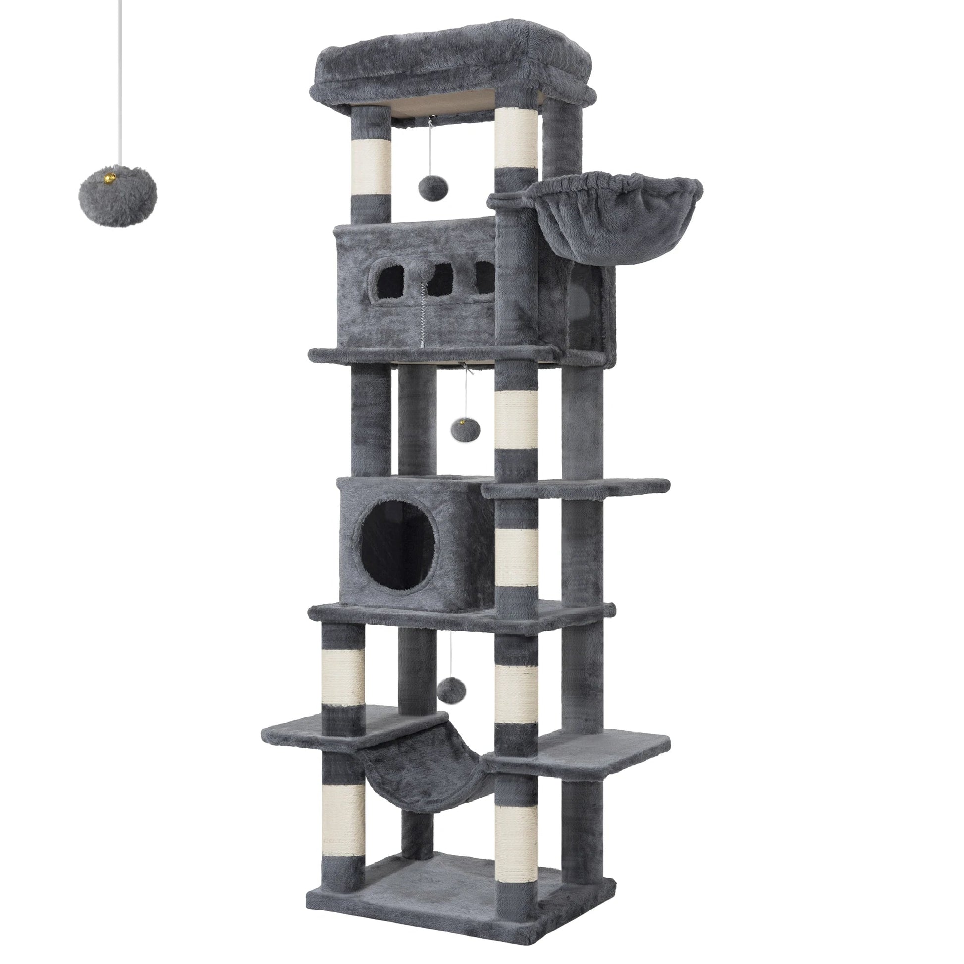 Hzuaneri 170 cm Large Cat Tree, Cat Tower for Maine Cat, Multi-Level Scratching Post with Large Perch, Washable Mat MonAmiFidèle
