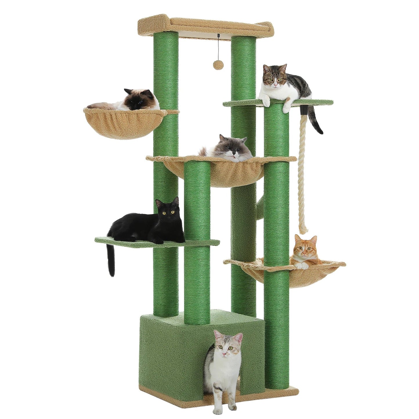 Tall Cat Tree with Condo Hammock Bed Large Cat Sisal Scratching Post for Indoor Multi-Level Cat Tower with Plush Perch Play Ball MonAmiFidèle