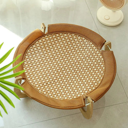 Breathable Wood Cat Bed Round Sturdy Pet Camp Bed Mat Durable Comfortable Dog Hammock with Support Small Animal MonAmiFidèle
