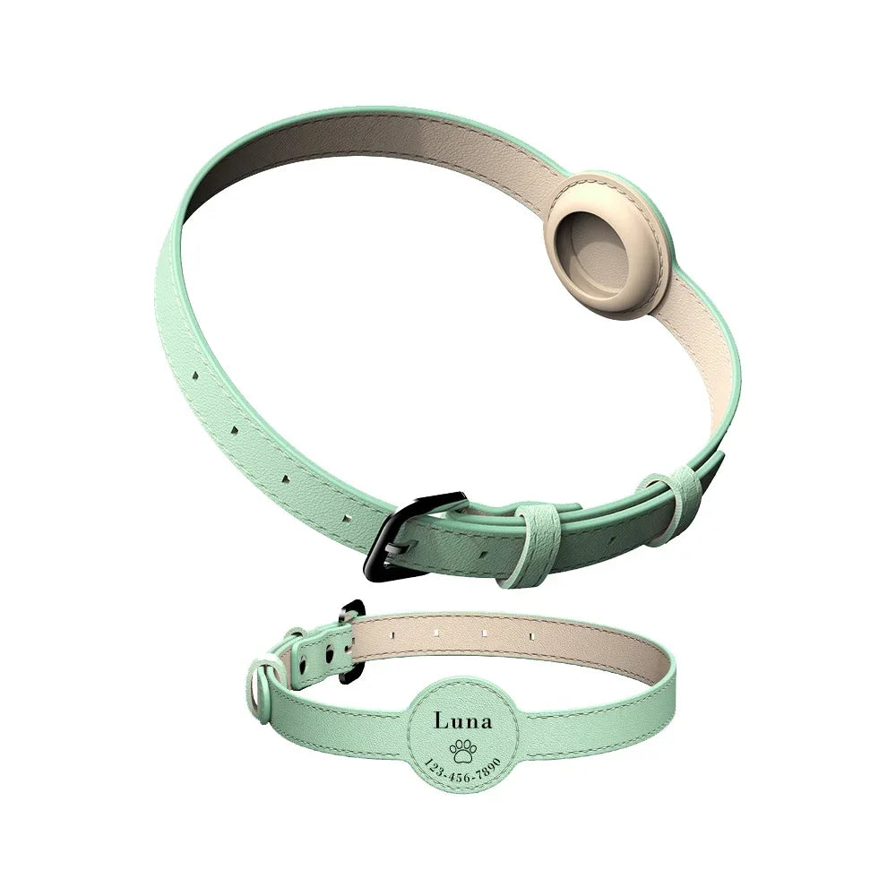 Personalized Pet Collar Leather Anti-lost Collar For Airtag Location Tracker Protective Case For AirTag Adjustable Design MonAmiFidèle