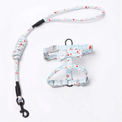 Harnais Laisse Chat Motif Fleur/Cerise MonAmiFidèle