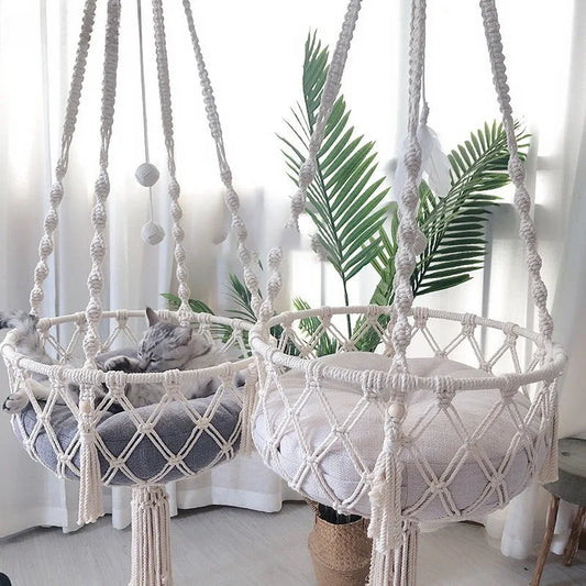 Panier Suspendu en Macramé pour Chat