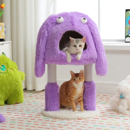 2 in 1 Cat Tree with Natural Sisal Scratching Posts, Cute Plush Small Cat Tower, Large Cat Condo for Indoor, Kitten Bed House MonAmiFidèle