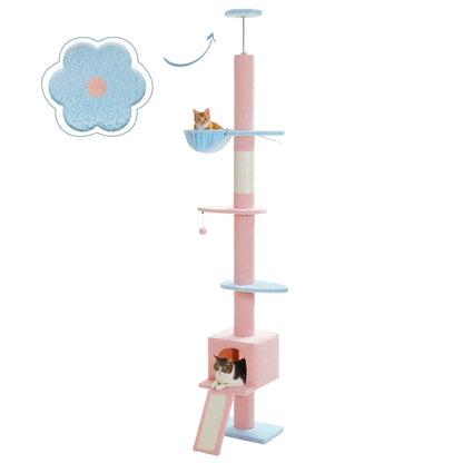 Modern Adjustable 210-274cm Cat Tree Tower Floor-to-Ceiling 5-Tier with Condo Perches Scratching Posts Ladders for Indoor Cats MonAmiFidèle