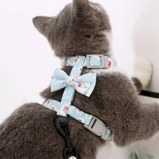 Harnais Laisse Chat Motif Fleur/Cerise MonAmiFidèle