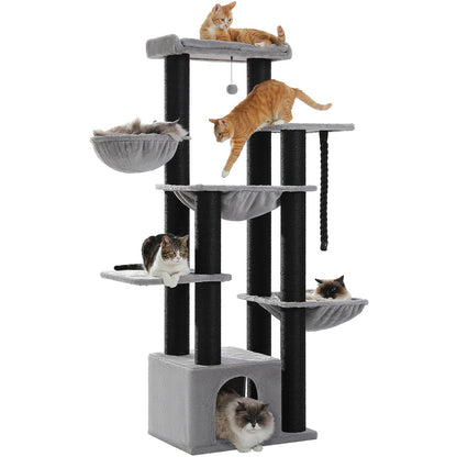 Tall Cat Tree with Condo Hammock Bed Large Cat Sisal Scratching Post for Indoor Multi-Level Cat Tower with Plush Perch Play Ball MonAmiFidèle