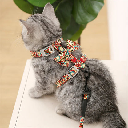 Harnais Laisse Chat Motif Fleur/Cerise MonAmiFidèle