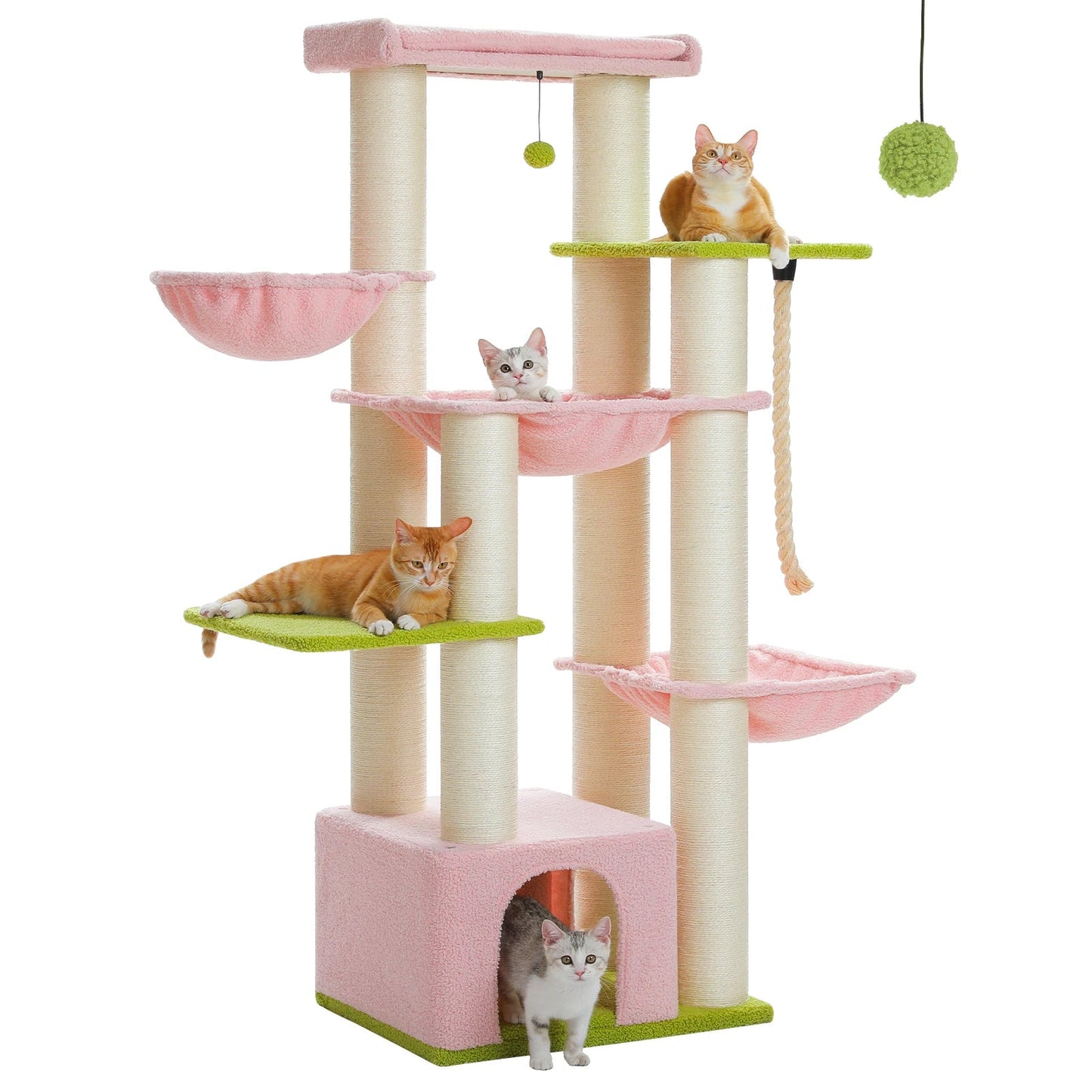 Tall Cat Tree with Condo Hammock Bed Large Cat Sisal Scratching Post for Indoor Multi-Level Cat Tower with Plush Perch Play Ball MonAmiFidèle
