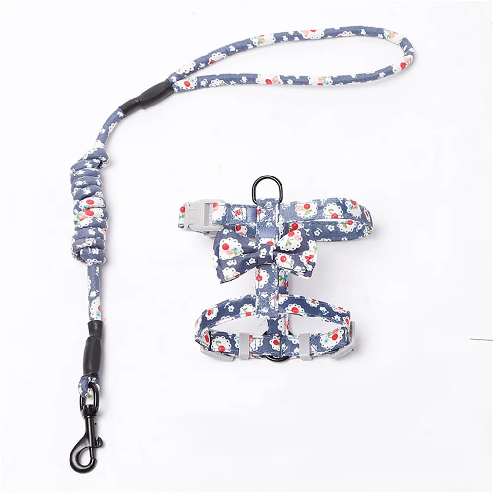 Harnais Laisse Chat Motif Fleur/Cerise MonAmiFidèle