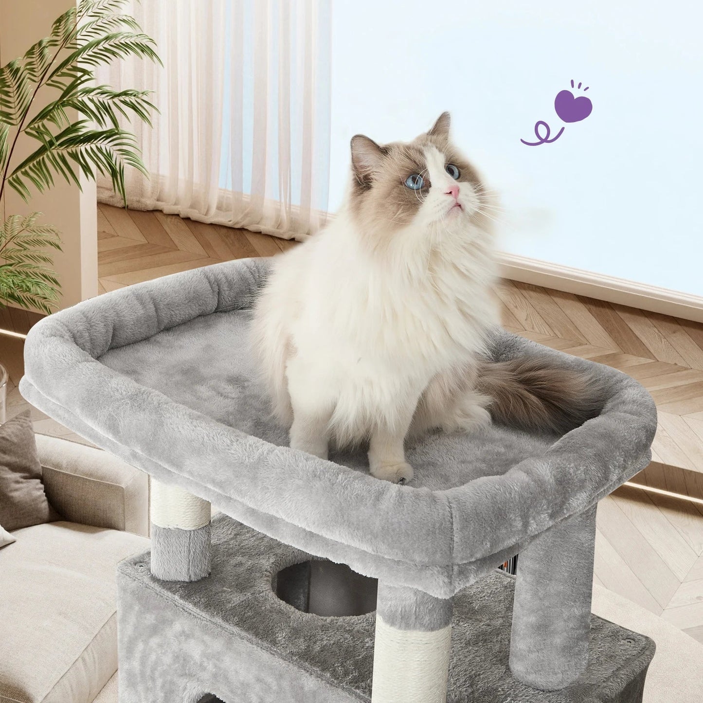Hzuaneri 170 cm Large Cat Tree, Cat Tower for Maine Cat, Multi-Level Scratching Post with Large Perch, Washable Mat MonAmiFidèle