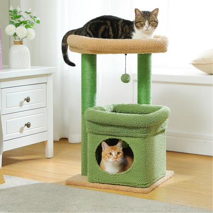 Cat Tree Cat Tower with Cozy Condo, Wide Top Perch,Natural Sisal Posts, Soft Plush,Playful Pom-Pom Suitable for 1-2 Indoor Cats MonAmiFidèle
