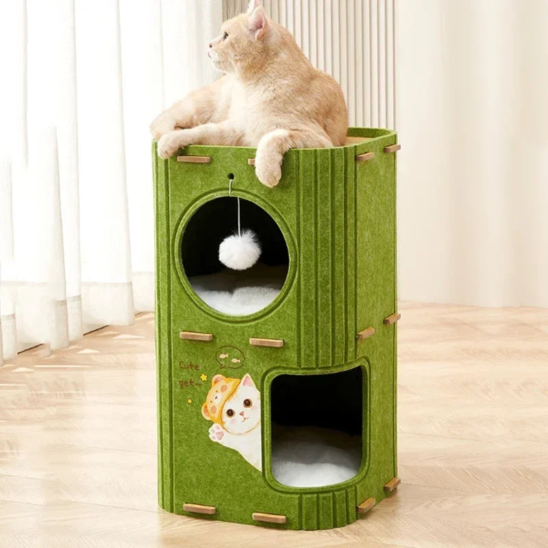 Multi-layer Cat House for Indoor Cats Pet Climbing Frame Integrated Cat Tree Double-layer Scratching Board Enclosed Cat House MonAmiFidèle