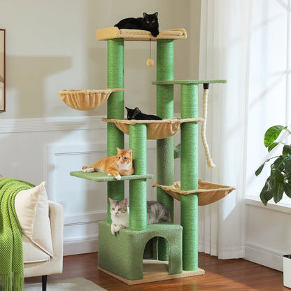 Tall Cat Tree with Condo Hammock Bed Large Cat Sisal Scratching Post for Indoor Multi-Level Cat Tower with Plush Perch Play Ball MonAmiFidèle
